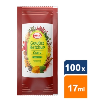 Hela | Gewürzketchup Curry Delikat Zakjes | 100 x 18 gram