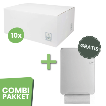 Combideal | Euro Products | 10 dozen z-vouwhanddoekjes 2 laags + GRATIS dispenser
