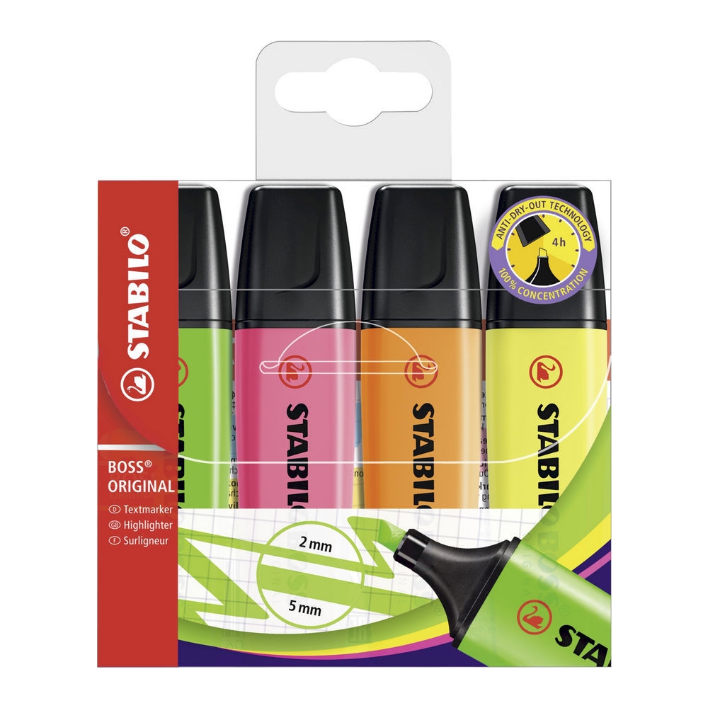 Stabilo Boss Original | Markeerstift | 4 stuks