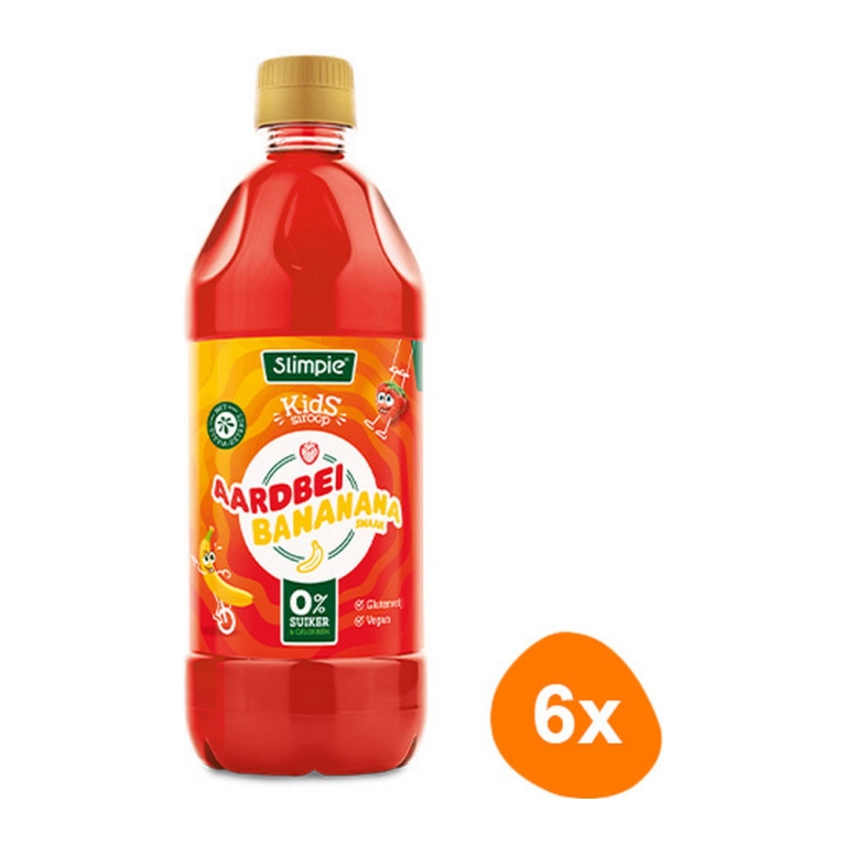 Slimpie | Aardbei Bananana Kids Siroop | 6 x 580 ml