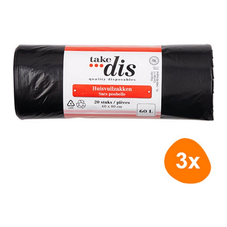 Take Dis | Huisvuilniszakken Grijs | 3 x 20 stuks