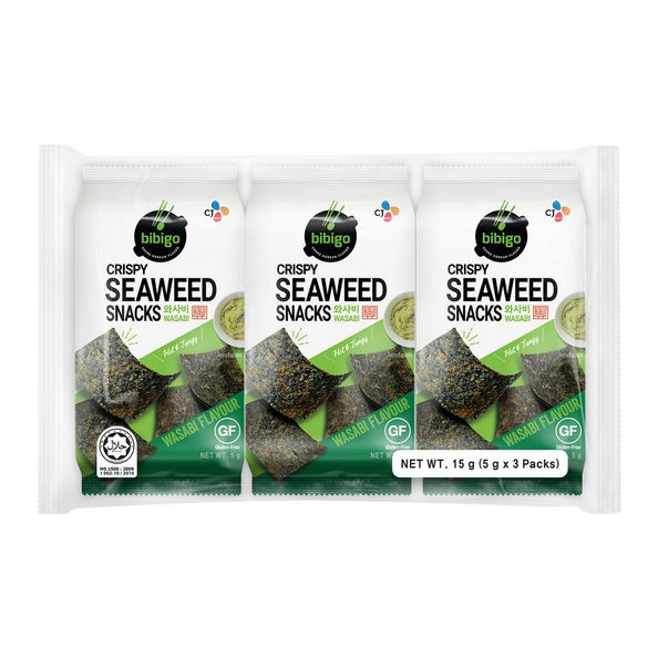 Bibigo | Seaweed Snack Crispy Wasabi | 1 x 3 x 5 gram