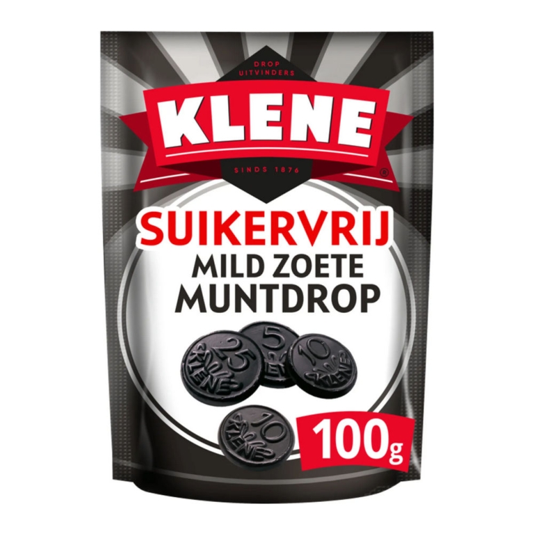 Klene Mildzoete Muntdrop Suikervrij 100 gr 12 zakjes