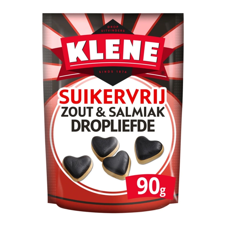Klene Dropliefde Suikervrij 90 gr 12 zakjes
